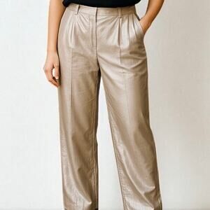 2/$30  ontwelfth Champagne Metallic Pants Pleated Straight Leg Shimmer Size M